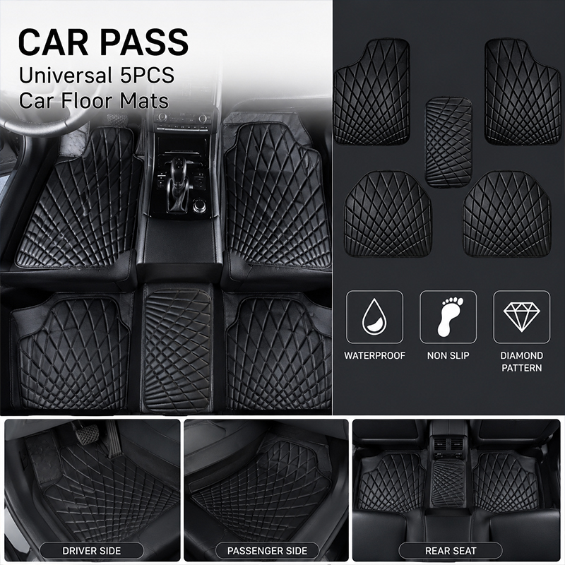 CAR PASS Universal 5PCS Leathe - Car Floor Mats Universal Waterproof Leather review and price